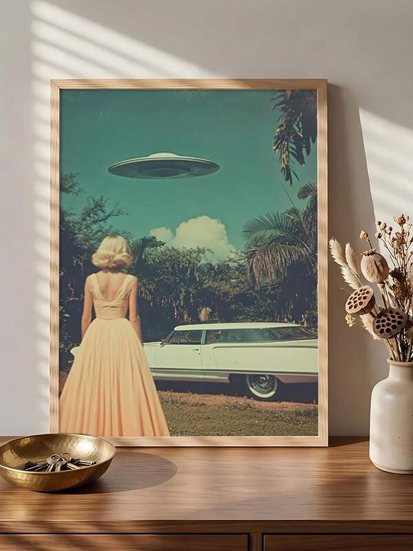 1 bức tranh canvas nghệ thuật UFO cổ điển trong phong cảnh màu pastel, quà tặng lý tưởng, phù hợp cho phòng ngủ, phòng khách, nhà bếp, tranh tường, trang trí tường, trang trí nhà, trang trí phòng, tranh canvas treo tường, áp phích, tranh tường có khung, tùy chọn khung