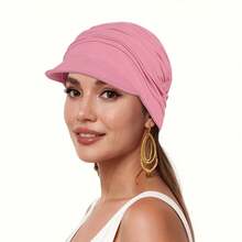 Nuevo Verano Otoño Mujer Sombrero con Visera Pañuelo Suave Cómodo Material de Viscosa Sombrero Suave para Mujer con Banda Elástica Incorporada en la Parte Trasera Sombrero - Color azul marino - Ver 8
