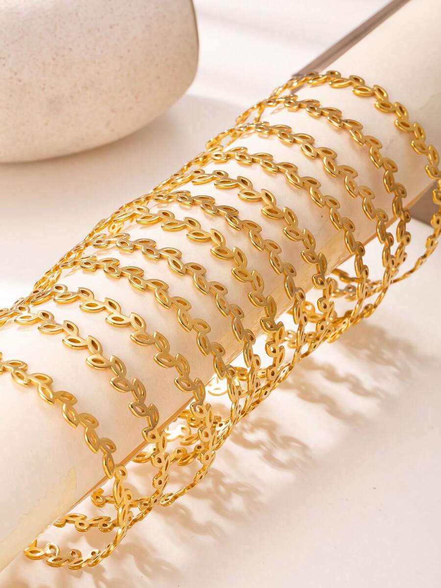 1/6/12 piezas Juego de brazaletes de acero inoxidable dorado, apilables, adecuados para uso nocturno y diario de mujeres, regalo perfecto para mamá y amigas - Dorado - Ver 1