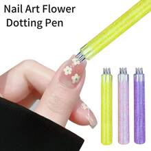 3Pcs 5-Head Nail Art Flower Dotting Pen, Manicure Dotting Pen For 5-Petal Flower, Rhinestone Picking, Nail Art Design For Beginners And Salon Use - Multicolor - View 2