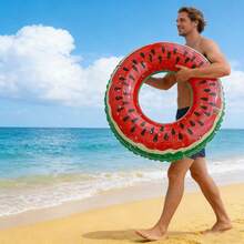 1pc Creative Fruit Shaped Inflatable Swim Ring, Classic Watermelon Print, Large Pool & Beach Float, Ideal Summer Vacation Leisure Accessory, Party Decoration Practical Swimming Float - Multiple Styles - View 6
