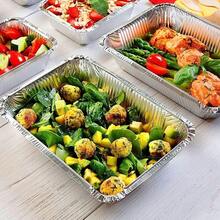 20 Backbleche aus Aluminiumfolie + 20 Deckel – 1900 ml rechteckige, tiefe Backbleche mit den Maßen 260x190x60mm, hitze- und kältebeständig, geeignet zum Grillen, Backen, Braten, Dämpfen, für Grillpartys, Catering und die Verwendung im Backofen. - Silber - Übersicht 10