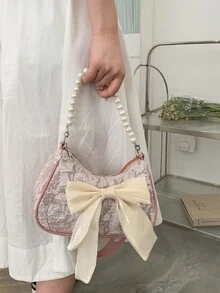 Women's Fashion Pearl Chain Handbag & Shoulder Bag - Pink - View 2