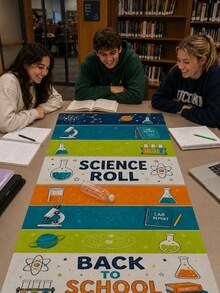 1pc STEM Education Science Theme Table Runner, Fun Polyester Rectangular Lab Party Tabletop Decor, Suitable For Classroom Parties, Adult Group Games, Couple Interaction, Boys & Girls Activities And Team Building Supplies - Multicolor 1 - View 2