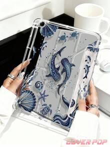 珠飾刺繡海洋生物與海龜圖案平板保護殼，適用於 IPad Air 8(M4) 2026 (11/13 吋)、Air 11 吋 M3 2025/M2 2024、Air 第 5 代 2022、(A16) 11 吋第 11 代 2025、Galaxy Tab、Kindle Paperwhite 第 12 代 2024，透明背板，時尚圖案保護殼，自動睡眠/喚醒功能，氣墊保護，適合禮品與辦公使用 - 彩色 - 查看 5