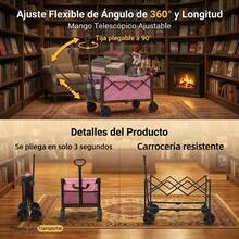 Carrito de Mandado con Sistema de Plegado Automático, Un solo movimiento y listo para guardar - Rosa - Ver 6