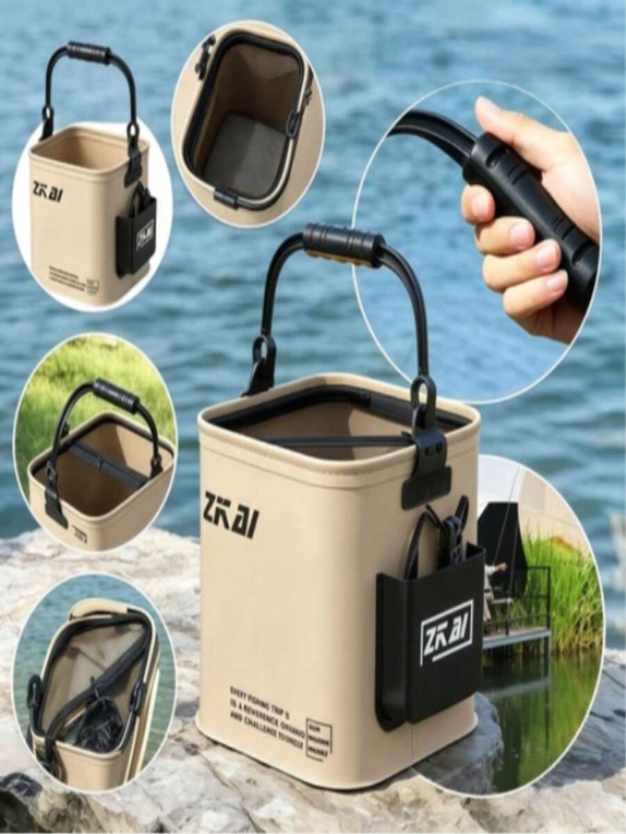 8L/13L 可折疊水桶附防逃逸網 + 5m繩索,EVA材質,適用於釣魚、居家洗車、戶外露營、野餐等 - 耐用便攜釣魚桶 - 鏽棕色 - 查看 1