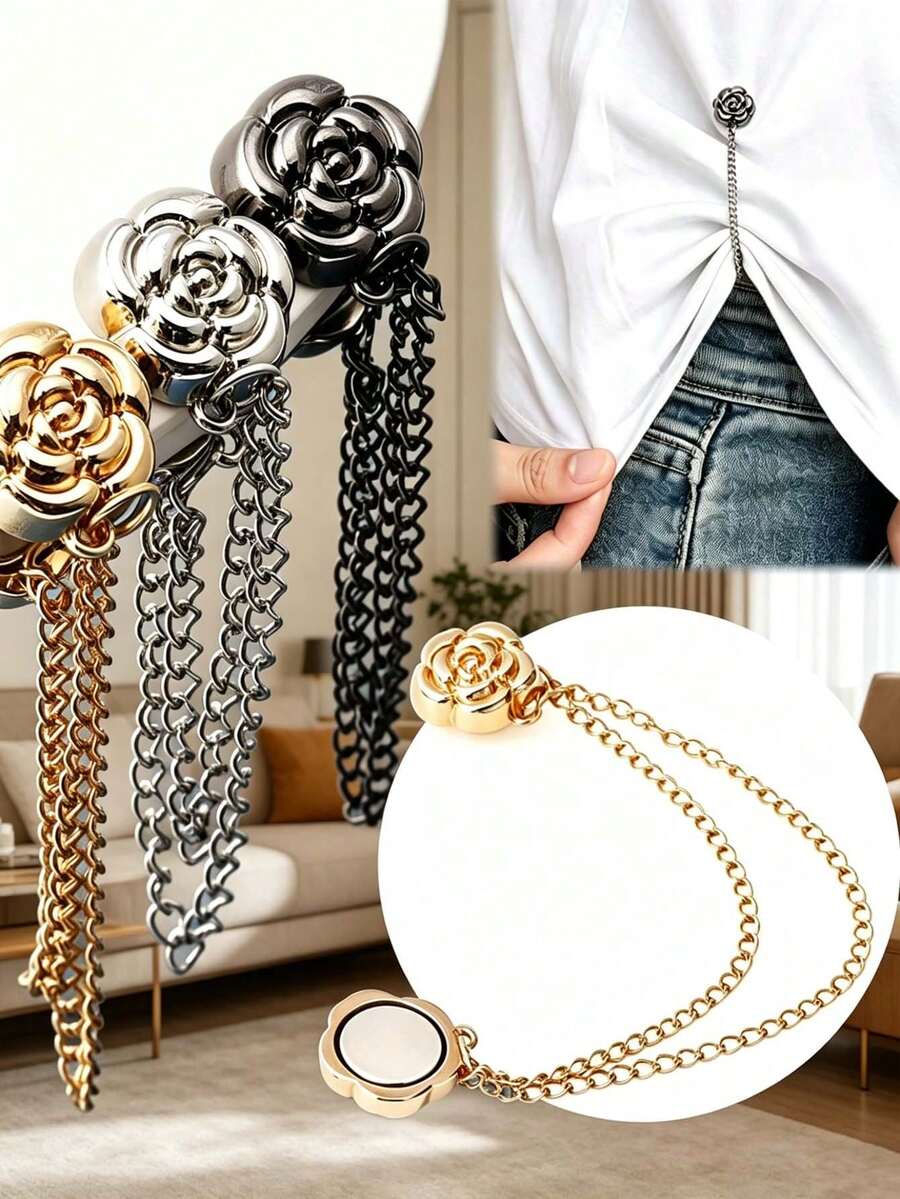 Adjustable Pant Leg Clips And Cuff Clips, Detachable Pant Leg Clips, Suitable For Pants And T-Shirts, With Chain Clips, Women's Fashion Accessories