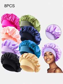 4 chiếc mũ ngủ satin nữ nhiều màu, vành rộng, mũ trùm tóc phù hợp dùng hàng ngày - Nhiều màu - Xem 10
