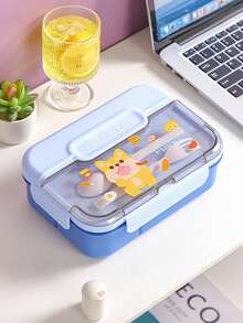 Daily Use Food Container, Portable Divided Bento Box, Sealed Leak-Proof Lunch Box, Cute Cartoon Print Student Meal Box, High Temperature Resistant Microwaveable Food Box Set (Includes Fork And Spoon), Perfect Food Container For Students And Office Workers To Carry Meals - Multicolor - View 11