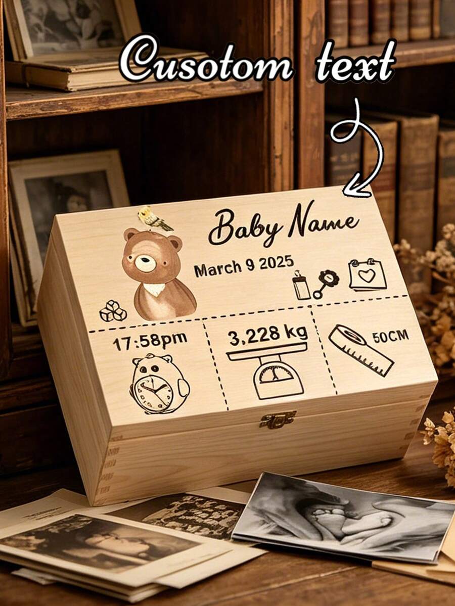 Caja de recuerdos personalizada, Caja de recuerdos con texto personalizado, Caja de almacenamiento de madera personalizada, Caja de recuerdos personalizada, Patrón de animal lindo, Caja decorativa personalizable, Caja de madera, Caja de recuerdos para vacaciones, Regalo de cumpleaños, Aniversario, Decoración del hogar, Regalo único, Dormitorio, Hogar, Amigos - Multicolor - Ver 1