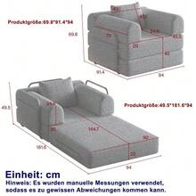 [Patented Design] 2-In-1 Chenille Sofa Bed With Storage Compartment In Armrest, Three Metal Frames And Multiple Configuration Options. - Khaki - View 8