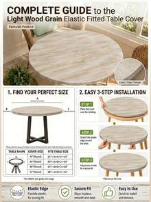 1pc Elastic Stain-Resistant Natural Wood Grain Print Tablecloth, Old Table Renewal Savior, Suitable For Round And Rectangular Tables, Perfect For Kitchen, Patio, Picnic And Daily Use, Easily Refresh Your Home - Multicolor - View 3
