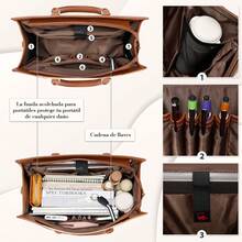 Women's Waterproof Tricolor PU Leather Office Tote Bag, Fits 15.6" Laptop, Detachable Strap, Stylish Design, Ideal For Office, Meetings, Shopping, Air Travel And Everyday Use - 棕色 - 查看 4