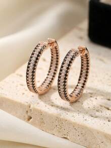 Oversized Vintage-Designed Unique Women's Earrings Inlaid With Bright And Sparkling Black-And-White Synthetic Cubic Zirconia, Ideal For Daily Fashion - Multicolor - View 8
