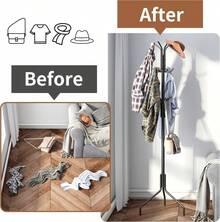 Freestanding Coat Rack, Hat Rack, Jacket Organizer, Metal, 18.3" L X 18.3" W X 71.5" H, White - Black - View 4