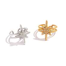 2pcs/1pc Women's Gold Rings Starred Stainless Steel Jewelry, Women's Cube Zirconia Accessories, Suitable For Everyday Vacation And Dates - Multicolor - View 5