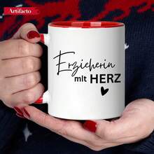 [24-Hour Shipping Within Mexico] 1 Piece, 11 Oz Ceramic Coffee Mug With The German Text "Erzieherin Mit HERZ" (Teacher With Heart), Dishwasher , Touching Coffee Mugs, Ideal Gift For Educators, German Speakers, Teacher's Day/Birthday Gifts - 3 - 查看 1