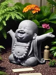 地藏菩薩像、佛像裝飾、大笑佛像、禪僧祈禱雕像，適用於花園、戶外、招財、祈福及室內裝飾 - A - 查看 4