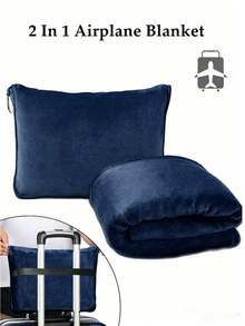 2-In-1 Travel Blanket & Neck Pillow, Soft Textured Foldable, With Luggage Strap And Backpack Clip For Easy Carrying, Suitable For Airplane, Car, Camping And Office Nap, Size 150x100cm, Multiple Colors, Perfect Travel Gift - Multicolor - View 11