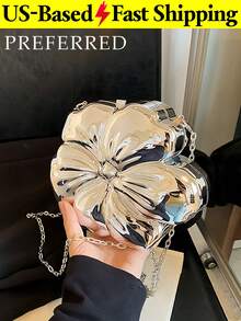 Acrylic Crescent Moon Box Shaped Handbag,Gold Bag Versatile Chain Shoulder Crossbody Bag Prom Bag, Party Bags,Party Wedding Prom Dinner/Banquet - 銀色 - 查看 11