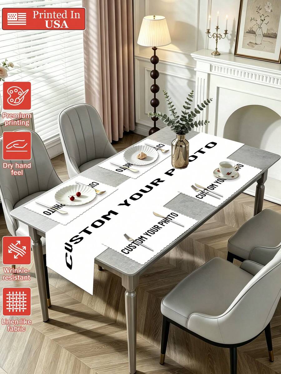 Custom Photo Table Runner & Placemats Set, Personalized Printed Linen-Like Fabric Decor,Custom Placemats,Customized Placemats,Placemats For Dining Table,Home Decor,Kitchen Essentials,Placemats,Table Mats,Place Mats,Kitchen, - Multicolor - View 1
