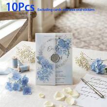 10入花卉圖案硫酸紙婚禮邀請函信封，半透明設計，5.11*7.08英吋尺寸，鄉村復古風，適合戶外婚禮邀請函、回函卡及婚禮派對感謝卡 - 藍玫瑰 - 查看 15