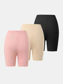 Tween Girls Spring/Summer Casual Versatile 3-Piece Set: Simple Comfortable Heart Print Cycling Shorts And Leggings - Multicolor - View 3