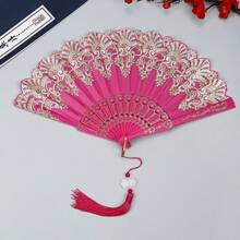 1Pc /2Pcs Vintage Gothic Lace Folding Hand Fan With Jade Pendant Tassel, Retro Gold Stamping Floral Handheld Fan, Chinese Style Accessory For Lolita Cosplay Dance Wedding Party Decor & Gift - Folding Fan - View 14