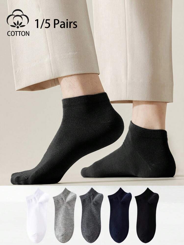 1/5 Đôi tất nam cổ thấp mỏng, thoáng khí, màu trơn tối giản, chất liệu cotton, tất ngắn đa năng - Nhiều màu - Xem 2