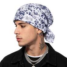 1 pieza Gorro de pañuelo triangular para hombre, gorro pirata, envoltura para la cabeza de algodón estampado, gorra fácil de poner - Multicolor - Ver 11