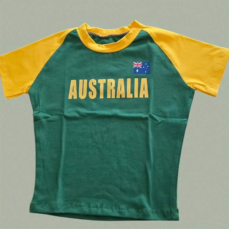 Retro Street Style Baby T-Shirt, Brazil Green Letter Print Crop Tops For Women, Slim-Fit Short Sleeve Casual Wear Y2k 2024 - nz1070- - 查看 1