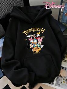 Women's Hooded Sweatshirt, Unisex Sweatshirt, Disney Castle Mickey Mouse Family Retro Hooded Sweatshirt, 1971 Letter Print Loose Women's Jacket. - 黑色 - 查看 5