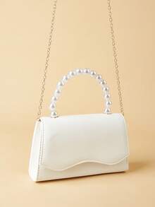 REMANLAND Elegant And Charming Pearl Clutch Bag, Exquisite And Luxurious, Flap Design, Can Be Used As Cocktail/Party Bag, Women's Evening Bag, Shoulder/Crossbody Bag, Equipped With Metal Chain, Suitable For Women To Attend Parties, Weddings, Evening Banquets, Banquets And Other Occasions, Ideal Choice For Party Girls And Women, Also The Best Gift For Women. - White - View 3