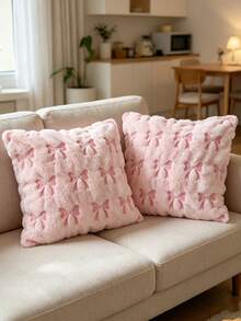 1/2pcs Bowknot Plush Embroidered Throw Pillow Covers, Sofa Cushion Covers, Without Pillow Insert, Suitable For Bedroom, Living Room, Holiday Gift - Pink - View 7
