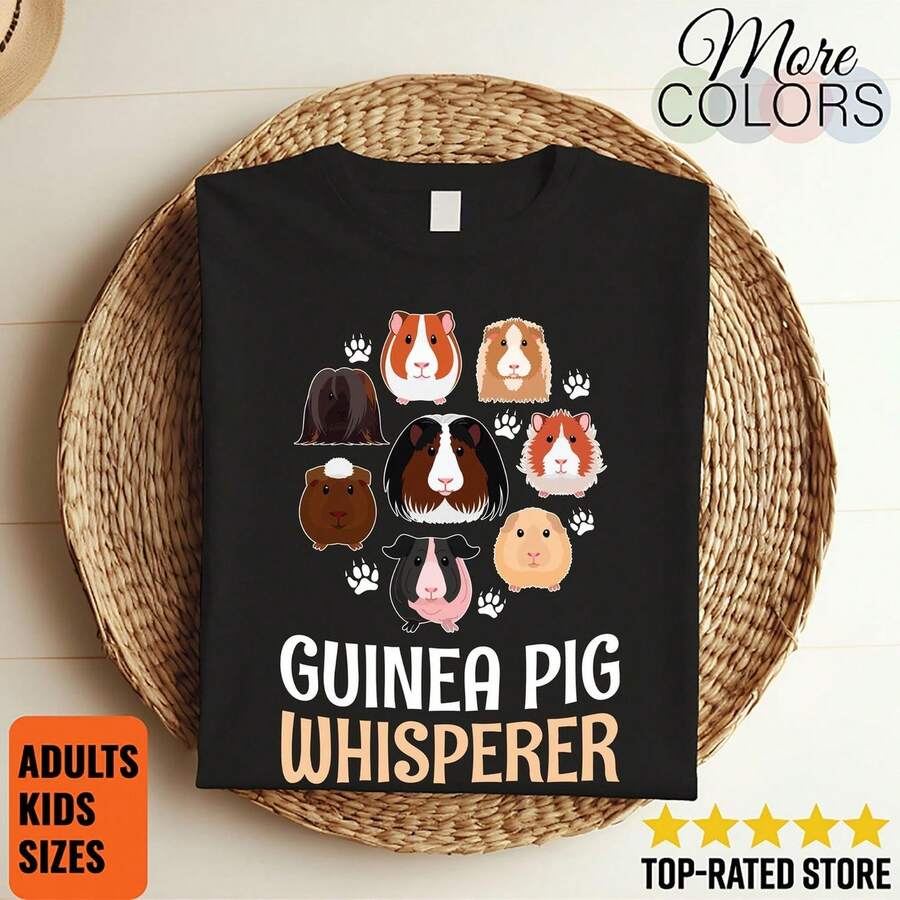 Guinea Pigs Whisperer Funny Cute Guinea Pig Owner Lover Gift TShirt, Guinea Pigs Face Shirts, Wheek Animal T1EEs, Birthday Present, Vintage, - Negro - Ver 1