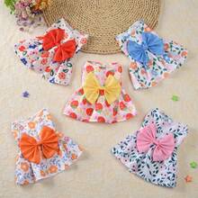 Juego de 5 piezas de monos para mascotas con estampado vibrante de flores y frutas, adecuado para perros y gatos pequeños - Vestido de princesa de tela transpirable y suave con detalle de lazo - Ideal para primavera/verano - Incluye rojo, amarillo, naranja, azul claro, verde azulado oscuro, rosa oscuro, atuendos para perros y gatos - Multicolor - Ver 7