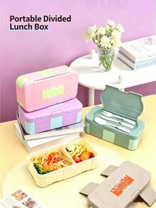 Food Storage Container, Rectangular Lunch Box Set (Includes Knife, Fork, Spoon), Portable Bento Box With Utensils, Creative Colorful Lunch Box, Student And Office Worker Meal Box, Microwave- Food Container - Multicolor - View 4