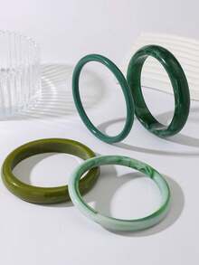 1 Set Exaggerated Personalized Fashion Tie Dye Green Resin Bangle Set, Simple Versatile Creative Vintage Resin Multicolor Pattern Acrylic Bangle Suitable For Women's Daily, Vacation And Banquet Wear (Tie Dye Pattern Random) - Green - View 8