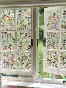 Window Film, 19.6*39.3 Inches, Window Sticker, Decorative Window Film, Floral Window Sticker, Static Adhesion Window Sticker, Glue-Free, Laser, Glitter - Multicolor - View 3