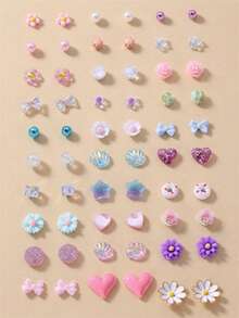 NAIZHU 30 Pairs/Set European And American Style Elegant Geometric Floral Heart Bow Earring Set For Women, Daily Wear, Date Accessories, Valentine's Day And Mother's Day Gift - Multicolor - View 1