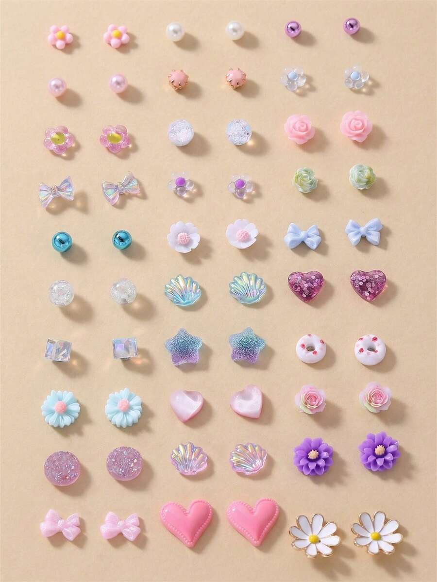 NAIZHU 30 Pairs/Set European And American Style Elegant Geometric Floral Heart Bow Earring Set For Women, Daily Wear, Date Accessories, Valentine's Day And Mother's Day Gift - Multicolor - View 1
