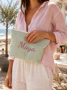 Custom Striped Makeup Bag - Personalized With Name Or Text - Multiple Colors - Minimalist Large Capacity Design - Daily Storage Bag & Document Bag - Multicolor - View 4