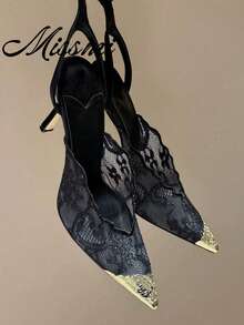 2026 Spring/Summer New Pointed Toe Lace Sandals, Sexy Thin Heels, Strap Buckle Roman Shoes, Versatile Work Shoes - Black - View 2