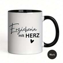 [24-Hour Shipping Within Mexico] 1 Piece, 11 Oz Ceramic Coffee Mug With The German Text "Erzieherin Mit HERZ" (Teacher With Heart), Dishwasher , Touching Coffee Mugs, Ideal Gift For Educators, German Speakers, Teacher's Day/Birthday Gifts - 2 - 查看 1