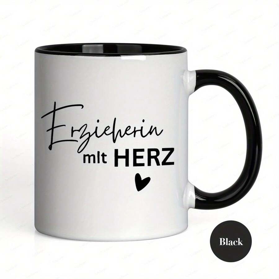 [24-Hour Shipping Within Mexico] 1 Piece, 11 Oz Ceramic Coffee Mug With The German Text "Erzieherin Mit HERZ" (Teacher With Heart), Dishwasher , Touching Coffee Mugs, Ideal Gift For Educators, German Speakers, Teacher's Day/Birthday Gifts - 2 - 查看 1