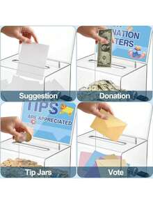 1 pieza Caja de donaciones transparente, Caja de votación transparente, Caja de acción, Caja de dinero, Para recolectar avisos, Votos de clase, Donaciones y Tarjetas de presentación, Con candado y llave - Multicolor - Ver 4