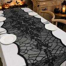 Halloween Spider Web Leaf Lace Table Runner, Durable Rectangular Polyester Tablecloth, Suitable For Holiday Parties, Dinners And Home Decor, Deep Autumn Horror Style Halloween Indoor Party Table Centerpiece Decoration - Multiple Styles - View 1