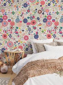 ihomeli Colorful Floral Bohemian Style Flower Self-Adhesive Wallpaper Spring Summer Blooming Flower Self-Adhesive Removable Wallpaper Home Decor Wall Hanging - Multicolor - View 7