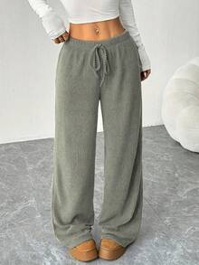 Women's Athletic Pants: Loose Fit, Solid Color, Ribbed Style. Ideal For Running, Going Out, Or Lounging At Home. Suitable For All Seasons And Machine Washable. - 綠色軍團 - 查看 1